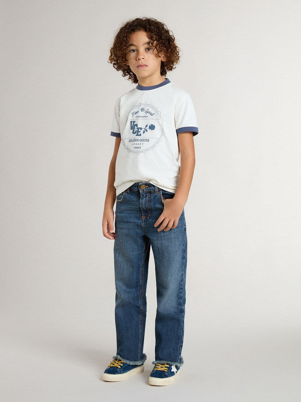 Golden Goose Boys' white T-shirt with blue print