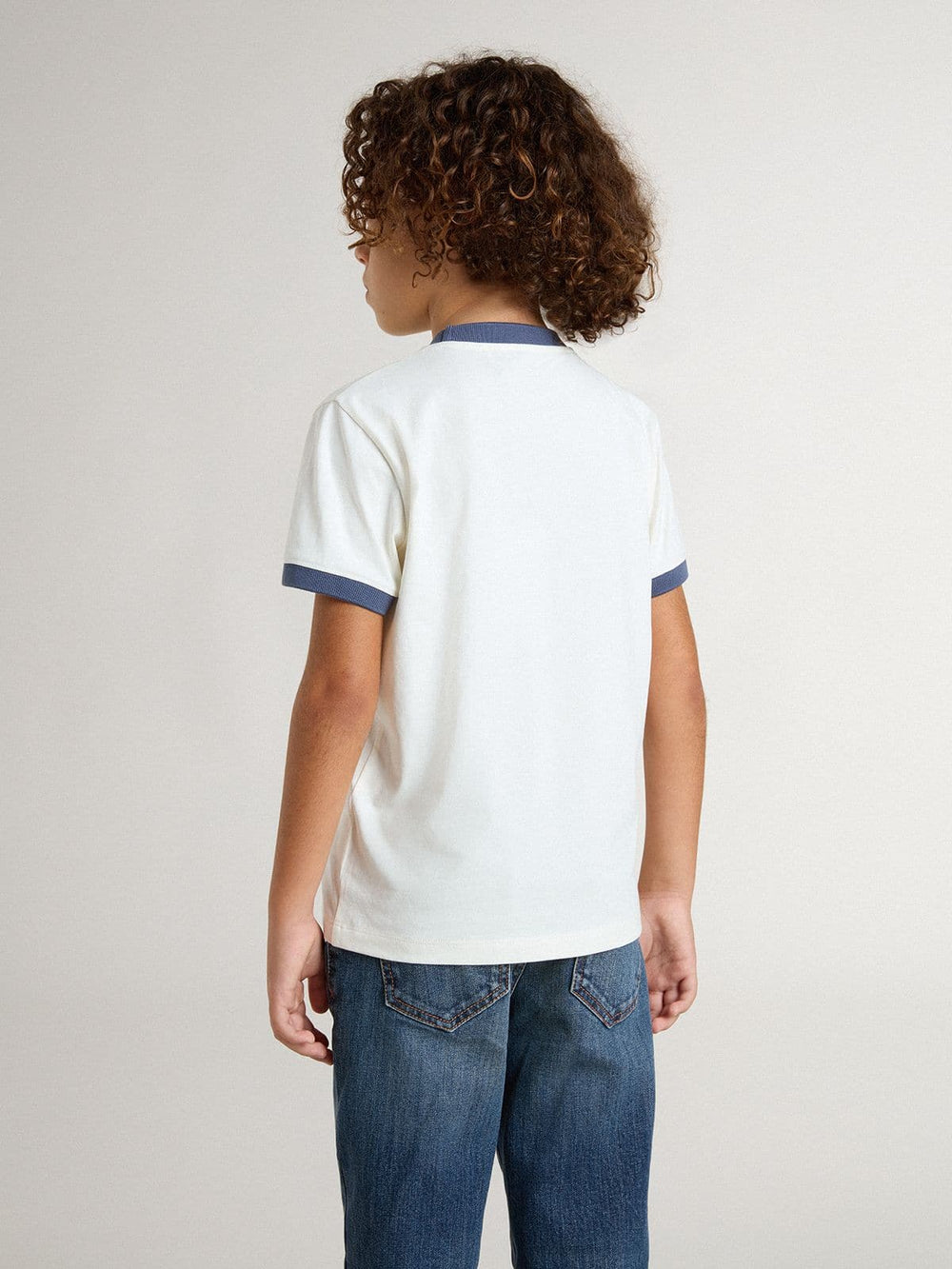 Golden Goose Boys' white T-shirt with blue print