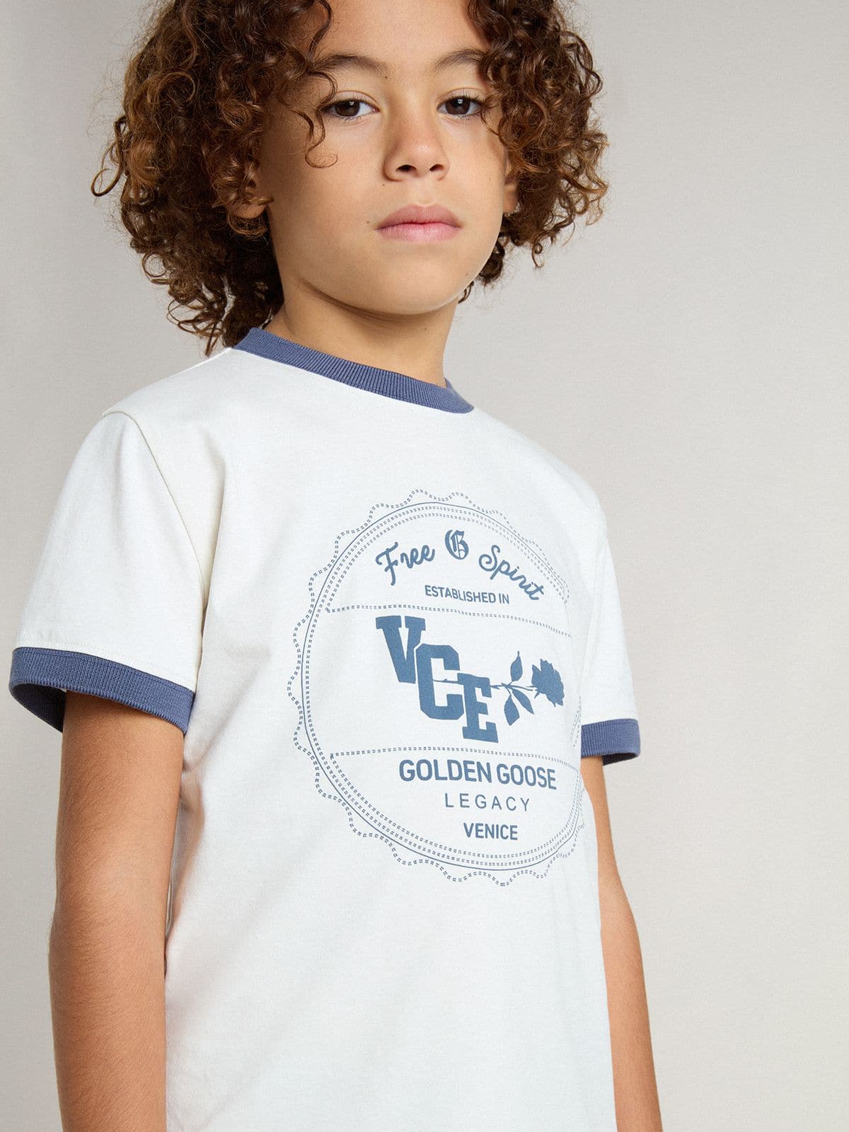 Golden Goose Boys' white T-shirt with blue print