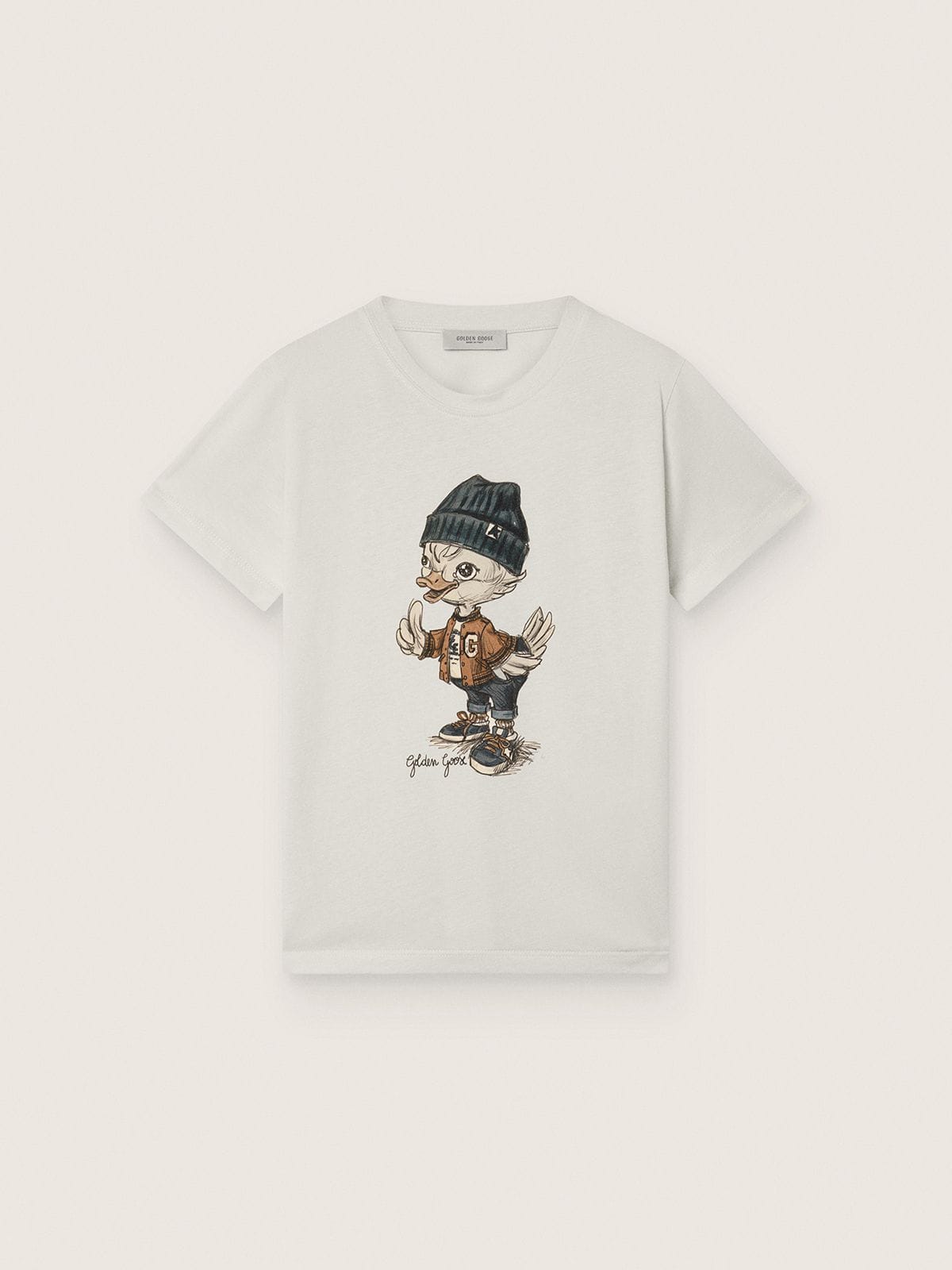 Golden Goose Journey T-shirt for boys in white cotton jersey with digital mascot print