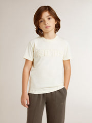 Golden Goose Boys' cream-colored T-shirt with raised logo
