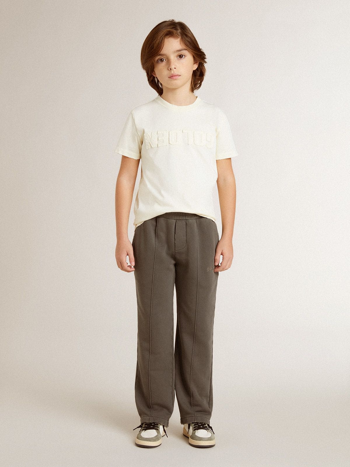 Golden Goose Boys' cream-colored T-shirt with raised logo
