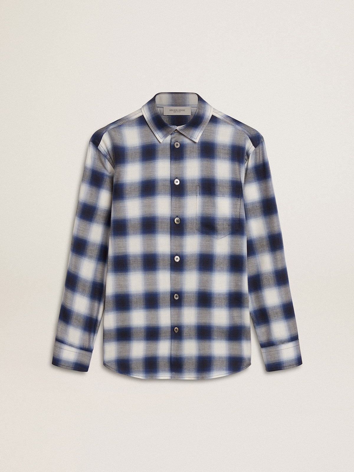 Golden Goose Boys' blue and white checked shirt with print on the back