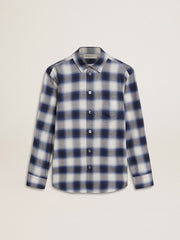 Golden Goose Boys' blue and white checked shirt with print on the back