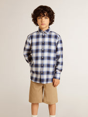 Golden Goose Boys' blue and white checked shirt with print on the back