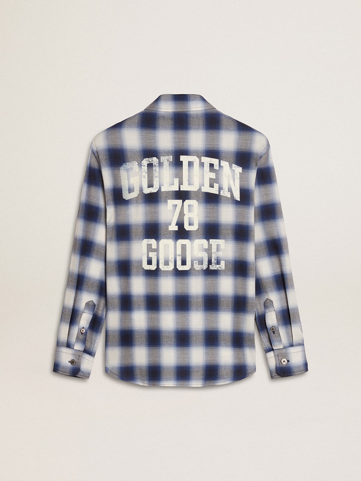 Golden Goose Boys' blue and white checked shirt with print on the back