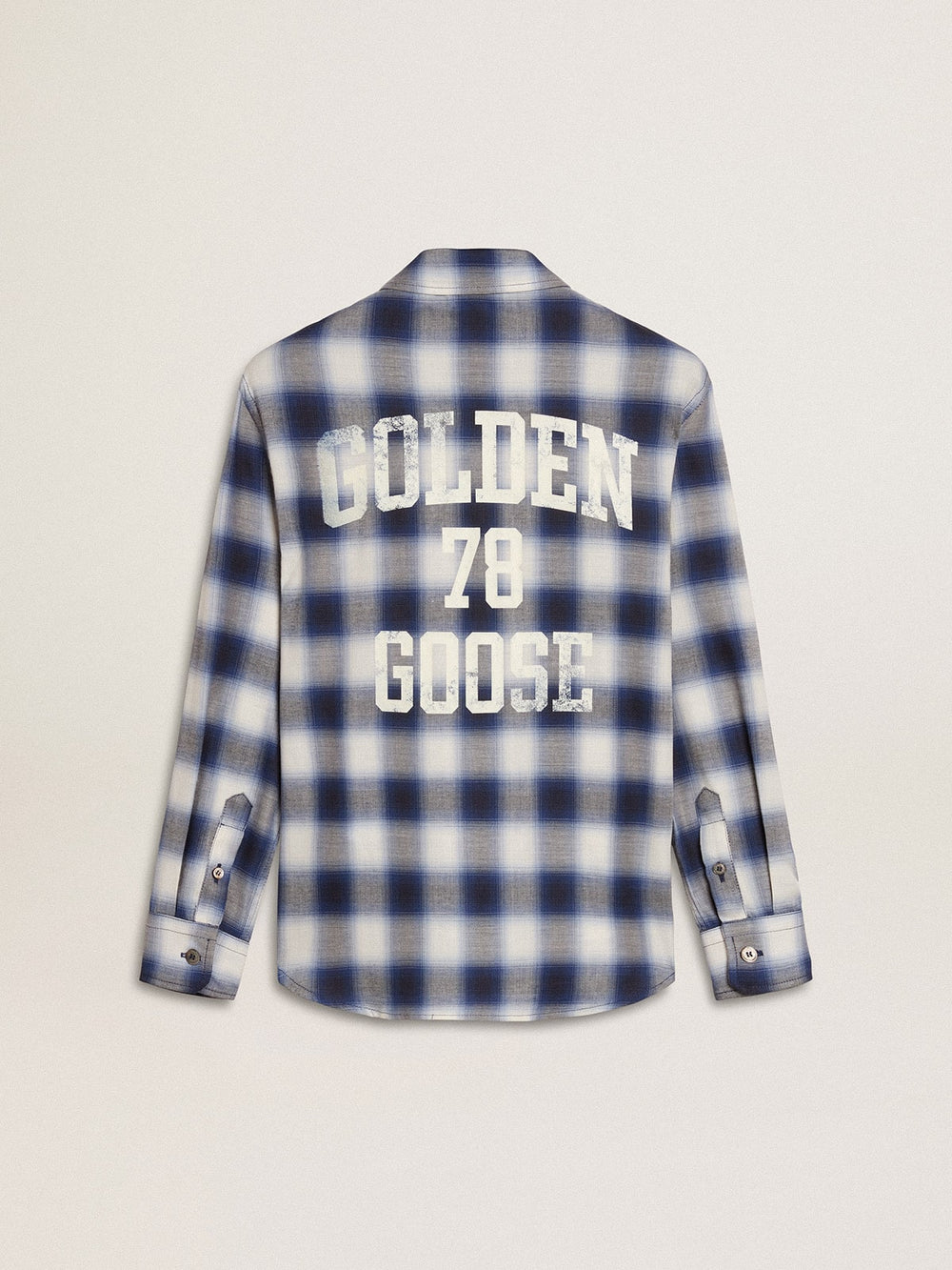 Golden Goose Boys' blue and white checked shirt with print on the back
