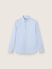 Golden Goose Boys' shirt in light blue and white striped cotton with embroidered logo
