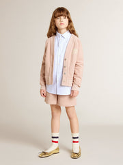 Golden Goose Boys' shirt in light blue and white striped cotton with embroidered logo