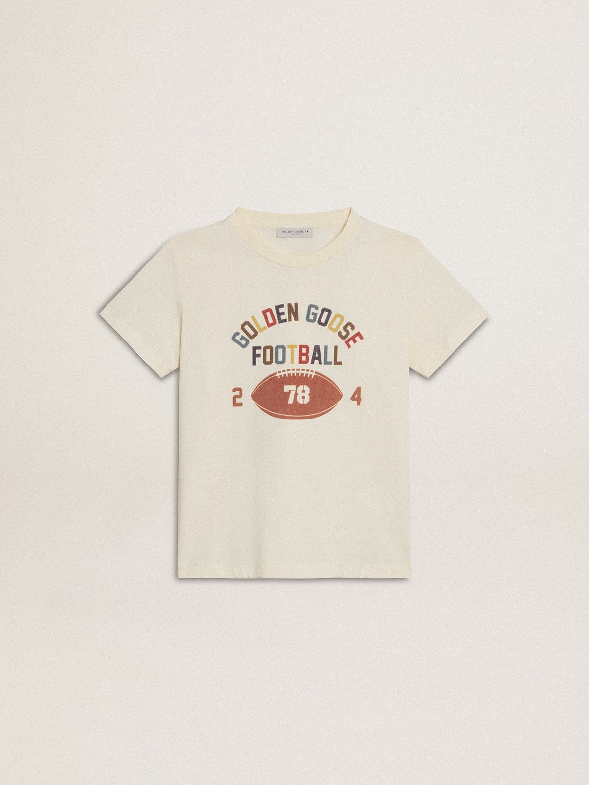 Golden Goose Boys’ T-shirt in worn white with multicolor lettering