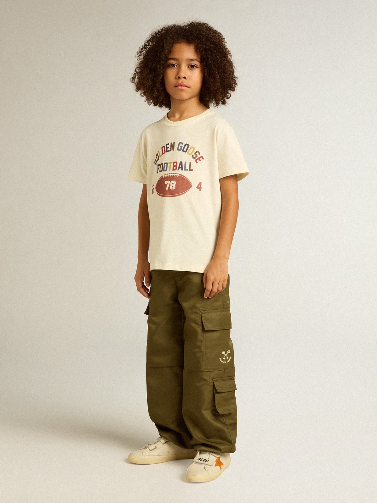 Golden Goose Boys’ T-shirt in worn white with multicolor lettering