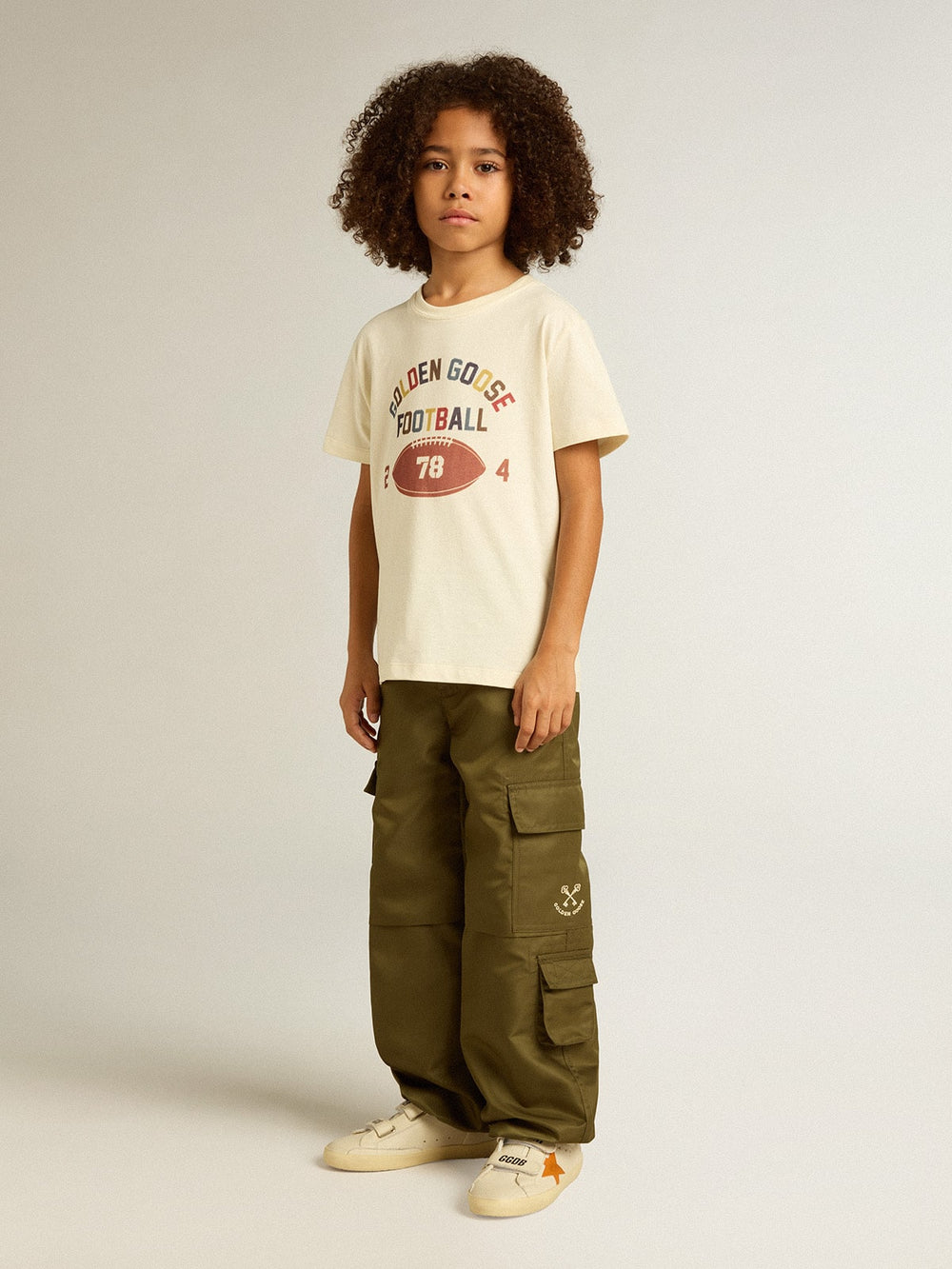 Golden Goose Boys’ T-shirt in worn white with multicolor lettering