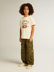 Golden Goose Boys’ T-shirt in worn white with multicolor lettering