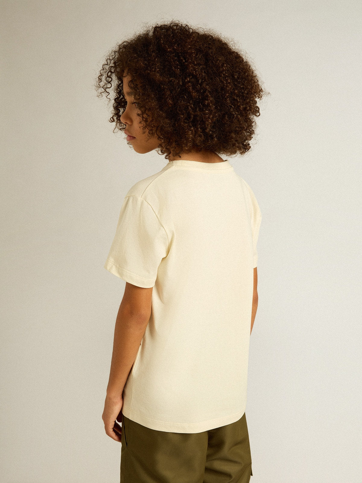 Golden Goose Boys’ T-shirt in worn white with multicolor lettering
