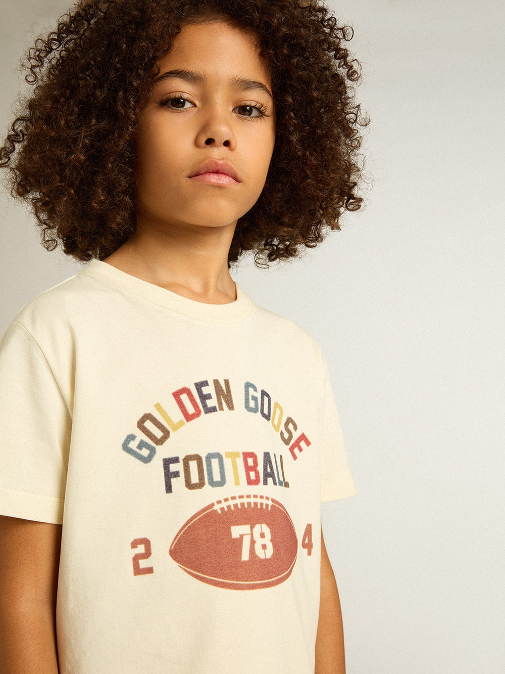 Golden Goose Boys’ T-shirt in worn white with multicolor lettering