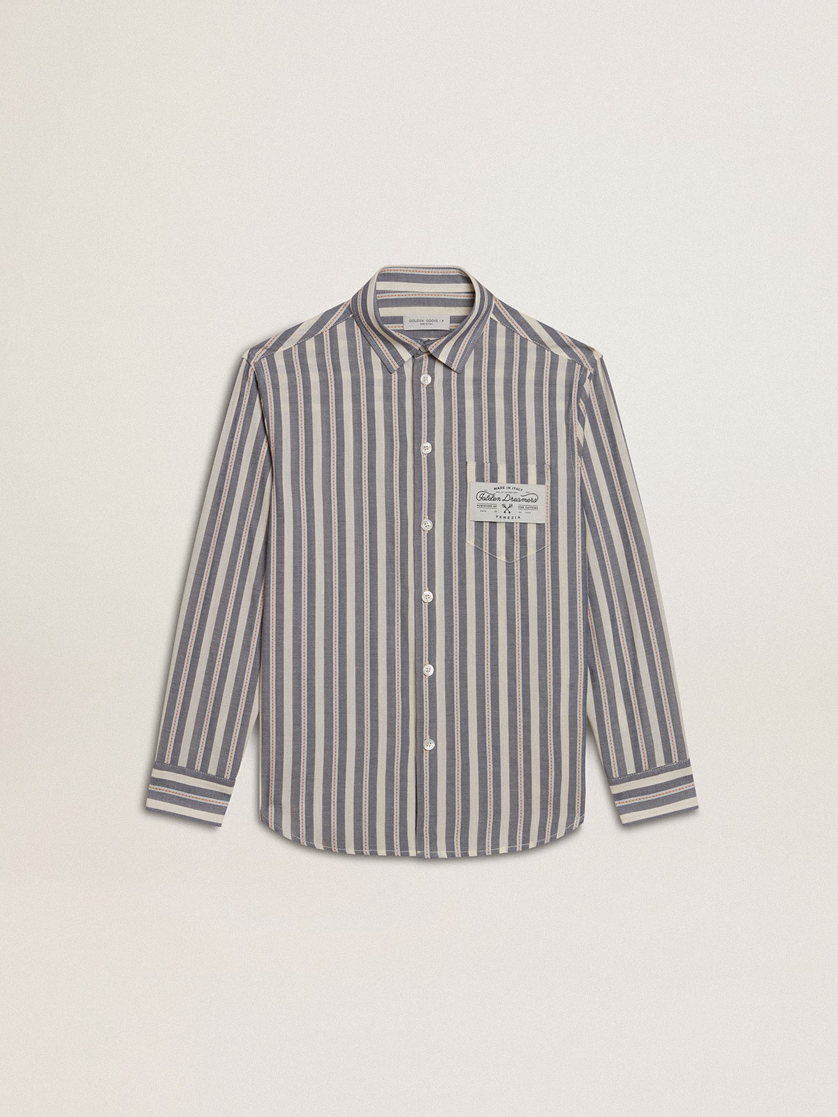Golden Goose Boys' striped shirt with Golden Dreamers detail on the pocket
