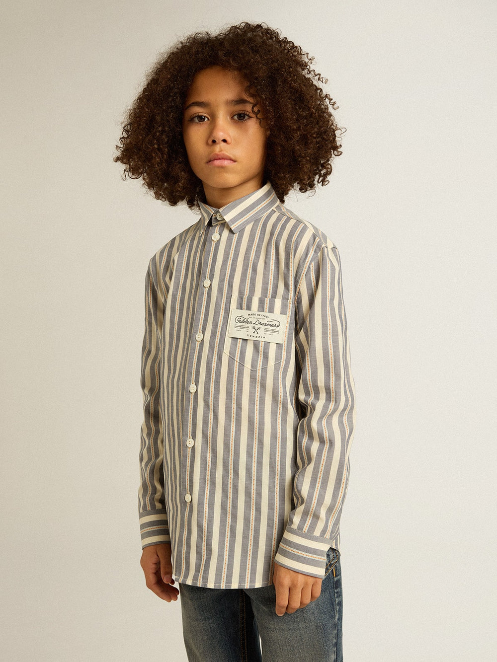 Golden Goose Boys' striped shirt with Golden Dreamers detail on the pocket