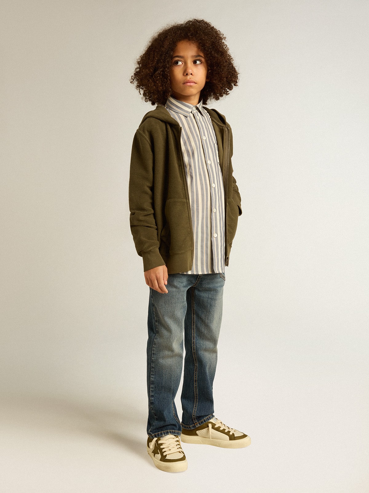 Golden Goose Boys' striped shirt with Golden Dreamers detail on the pocket