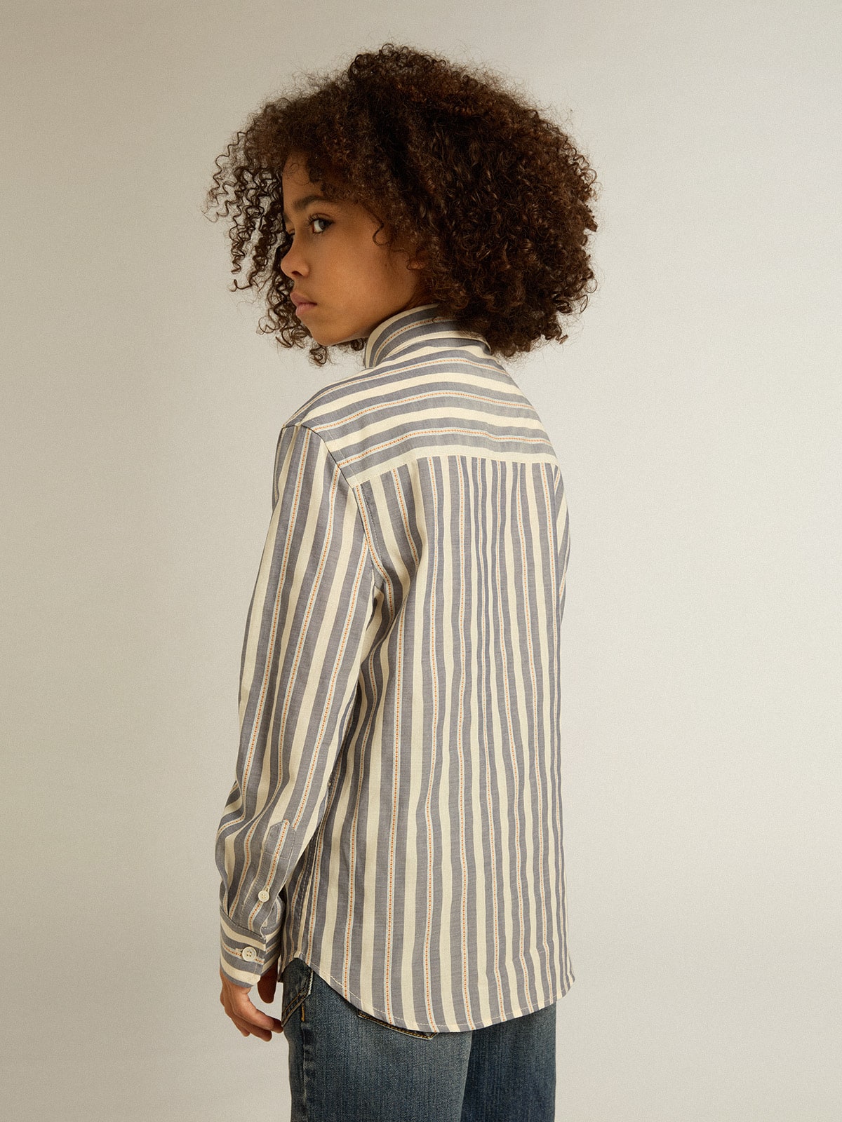 Golden Goose Boys' striped shirt with Golden Dreamers detail on the pocket