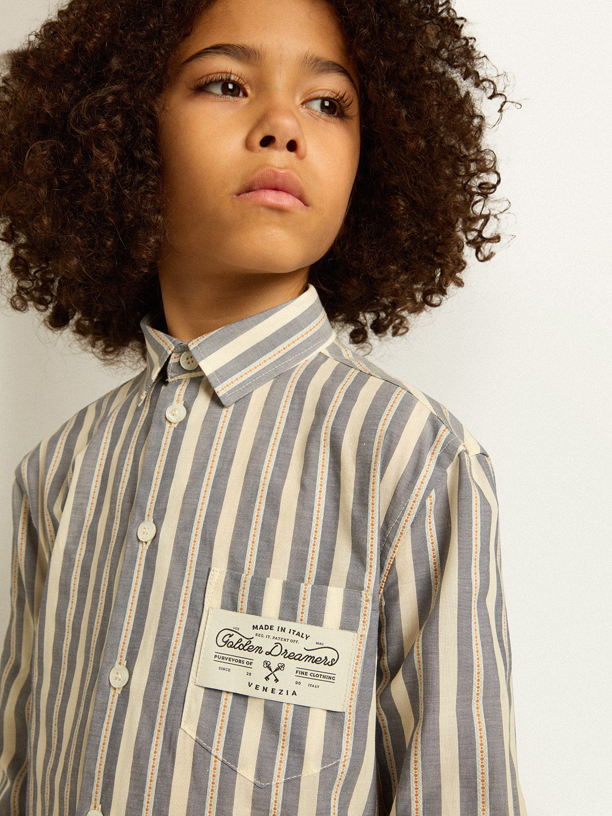 Golden Goose Boys' striped shirt with Golden Dreamers detail on the pocket