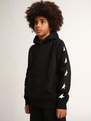 Golden Goose Boys’ hooded sweatshirt in black with contrasting white stars