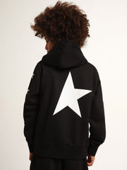 Golden Goose Boys’ hooded sweatshirt in black with contrasting white stars