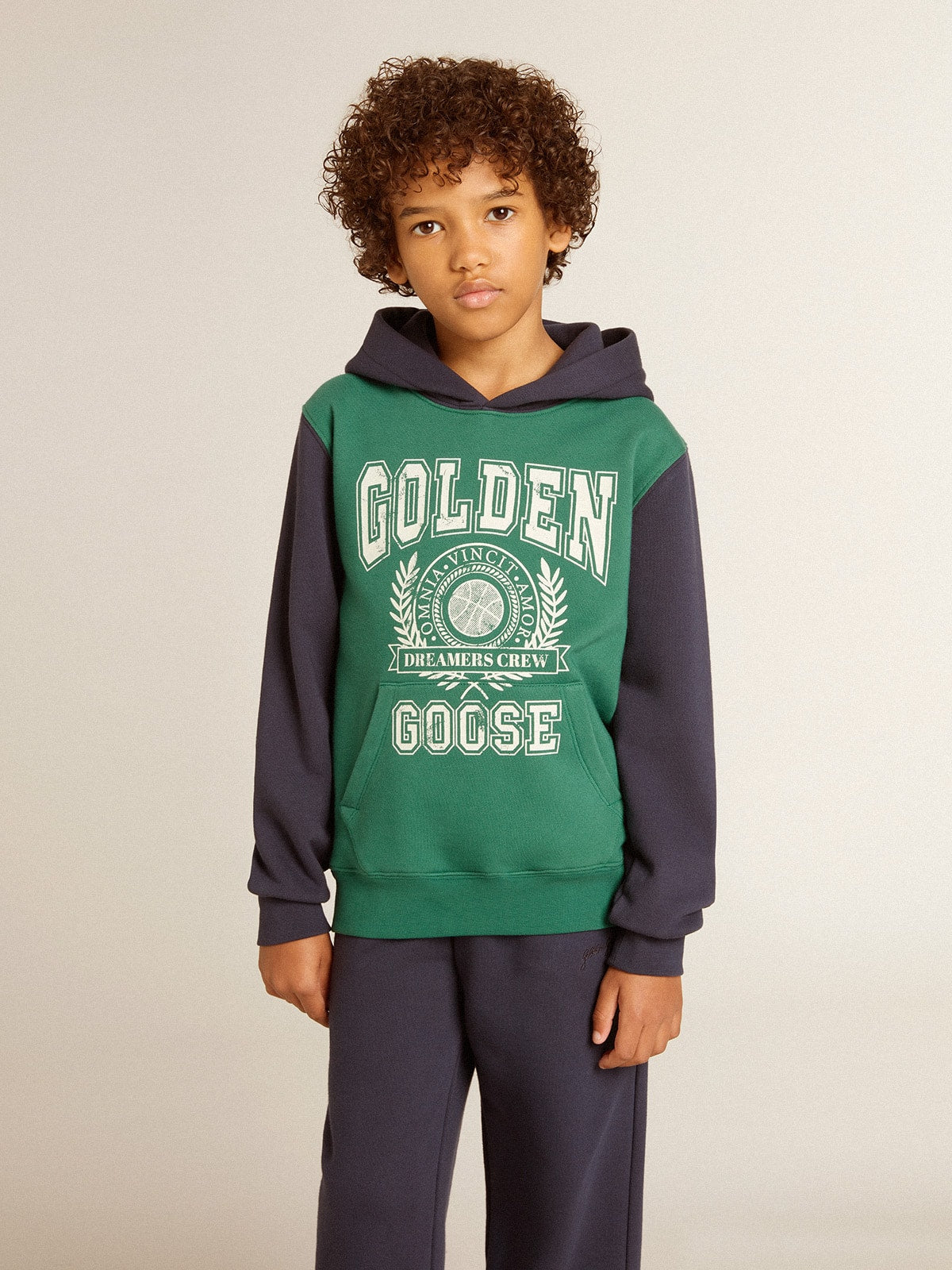 Golden Goose Boys' green and blue sweatshirt with hood and print