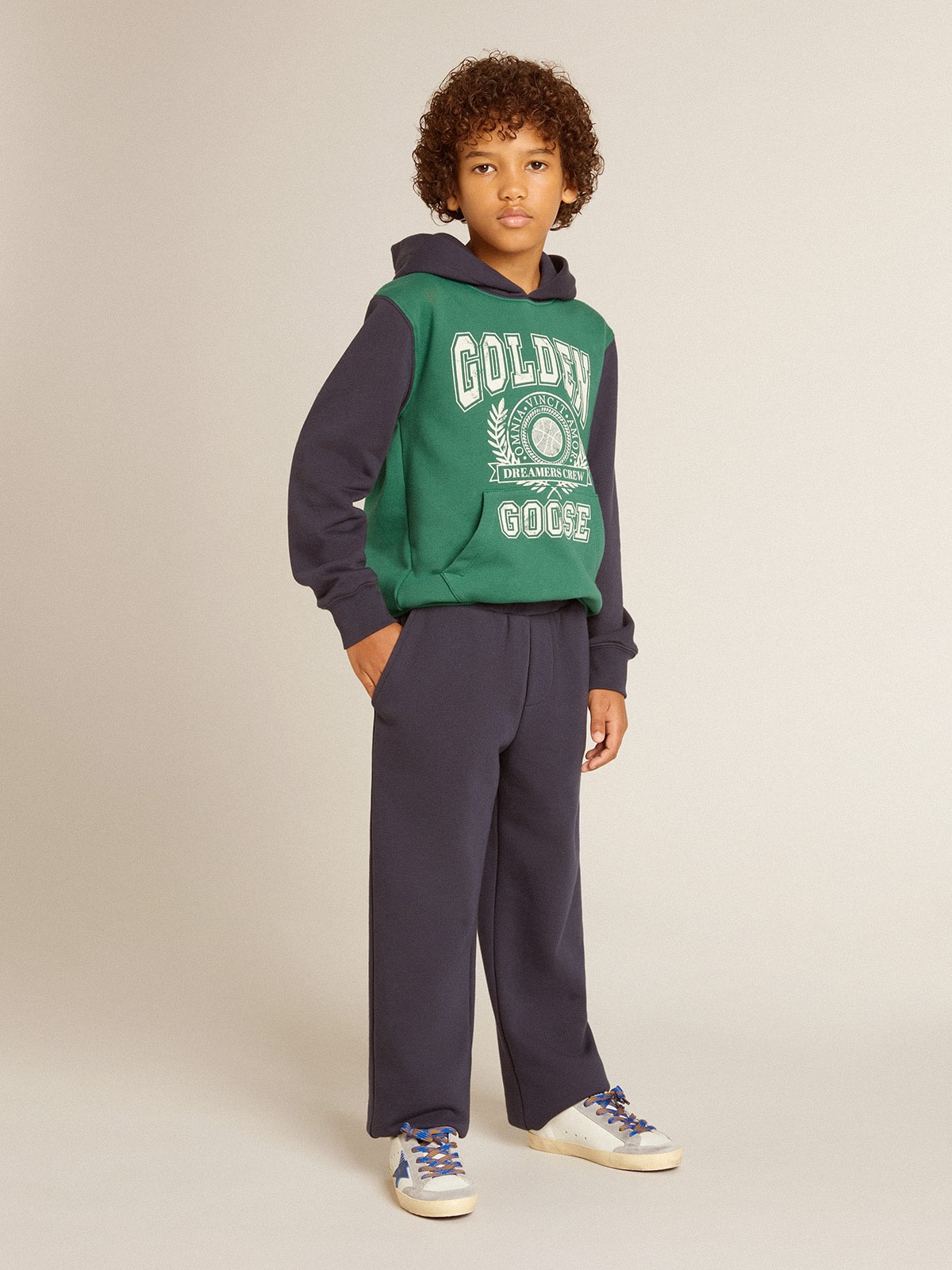 Golden Goose Boys' green and blue sweatshirt with hood and print