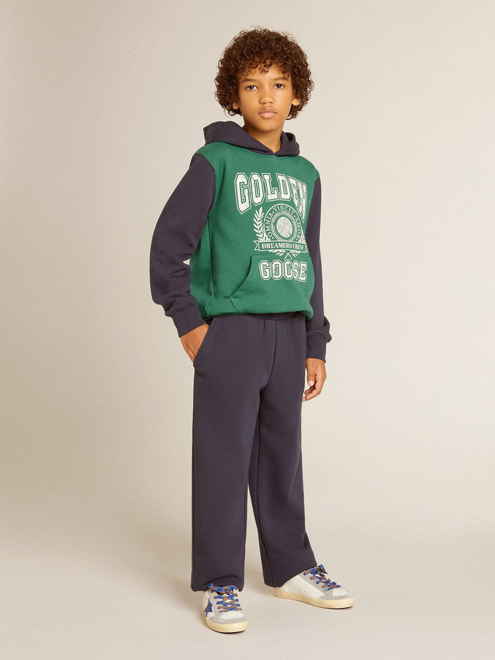 Golden Goose Boys' green and blue sweatshirt with hood and print