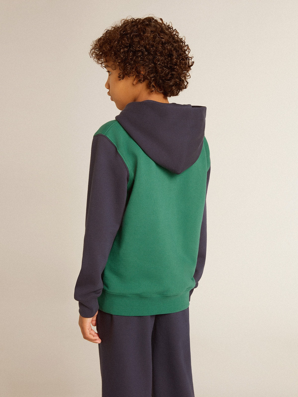 Golden Goose Boys' green and blue sweatshirt with hood and print