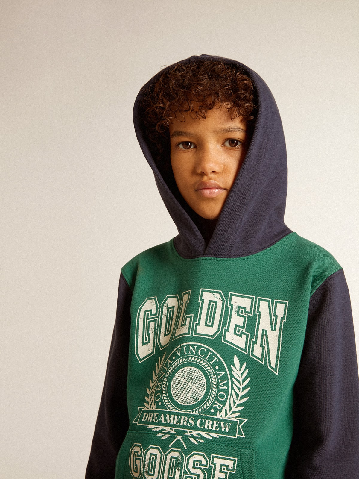 Golden Goose Boys' green and blue sweatshirt with hood and print