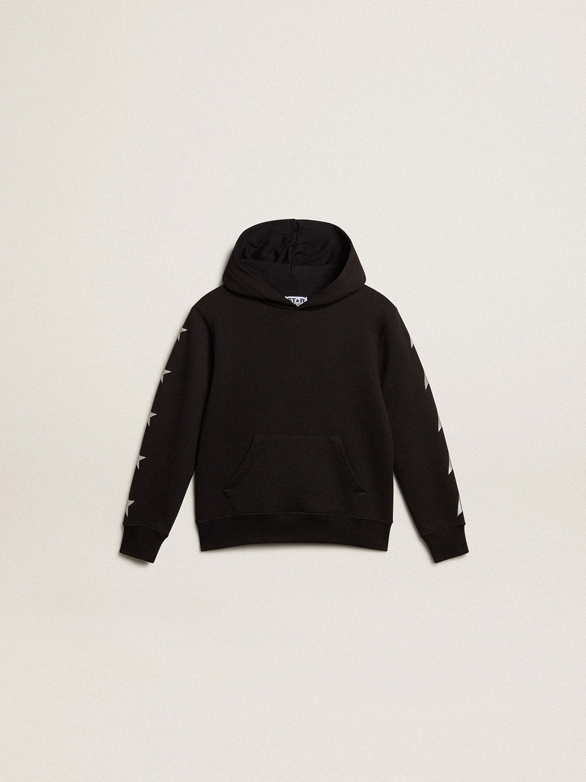 Golden Goose Boys’ hooded sweatshirt in black with contrasting silver stars
