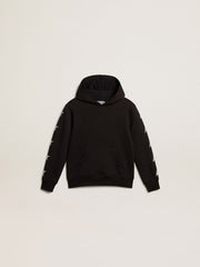 Golden Goose Boys’ hooded sweatshirt in black with contrasting silver stars