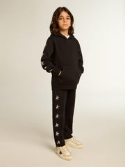 Golden Goose Boys’ hooded sweatshirt in black with contrasting silver stars