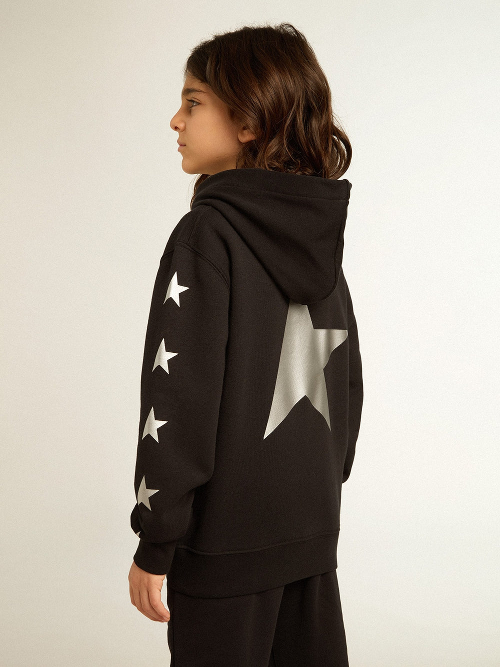 Golden Goose Boys’ hooded sweatshirt in black with contrasting silver stars