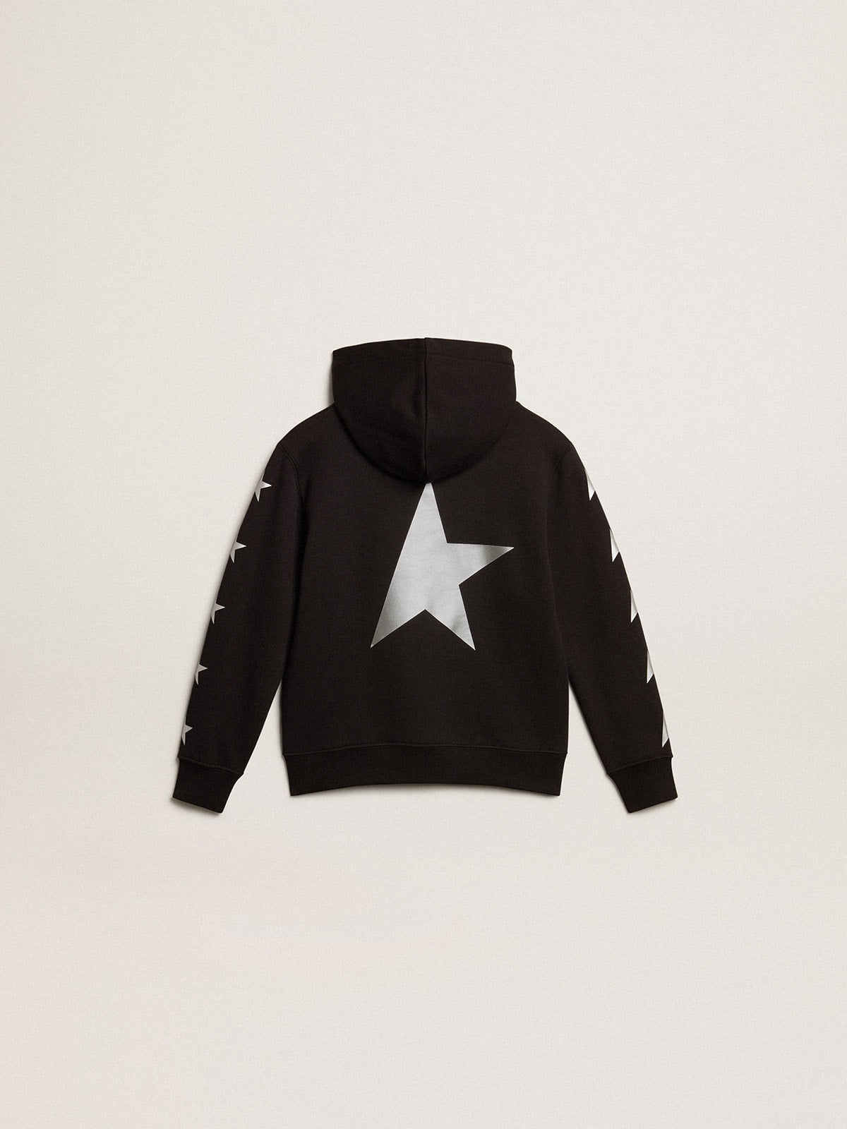 Golden Goose Boys’ hooded sweatshirt in black with contrasting silver stars