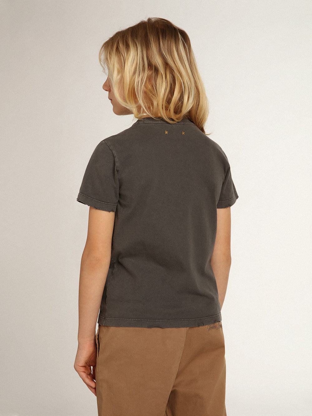 Golden Goose Boys’ T-shirt in gray with distressed treatment