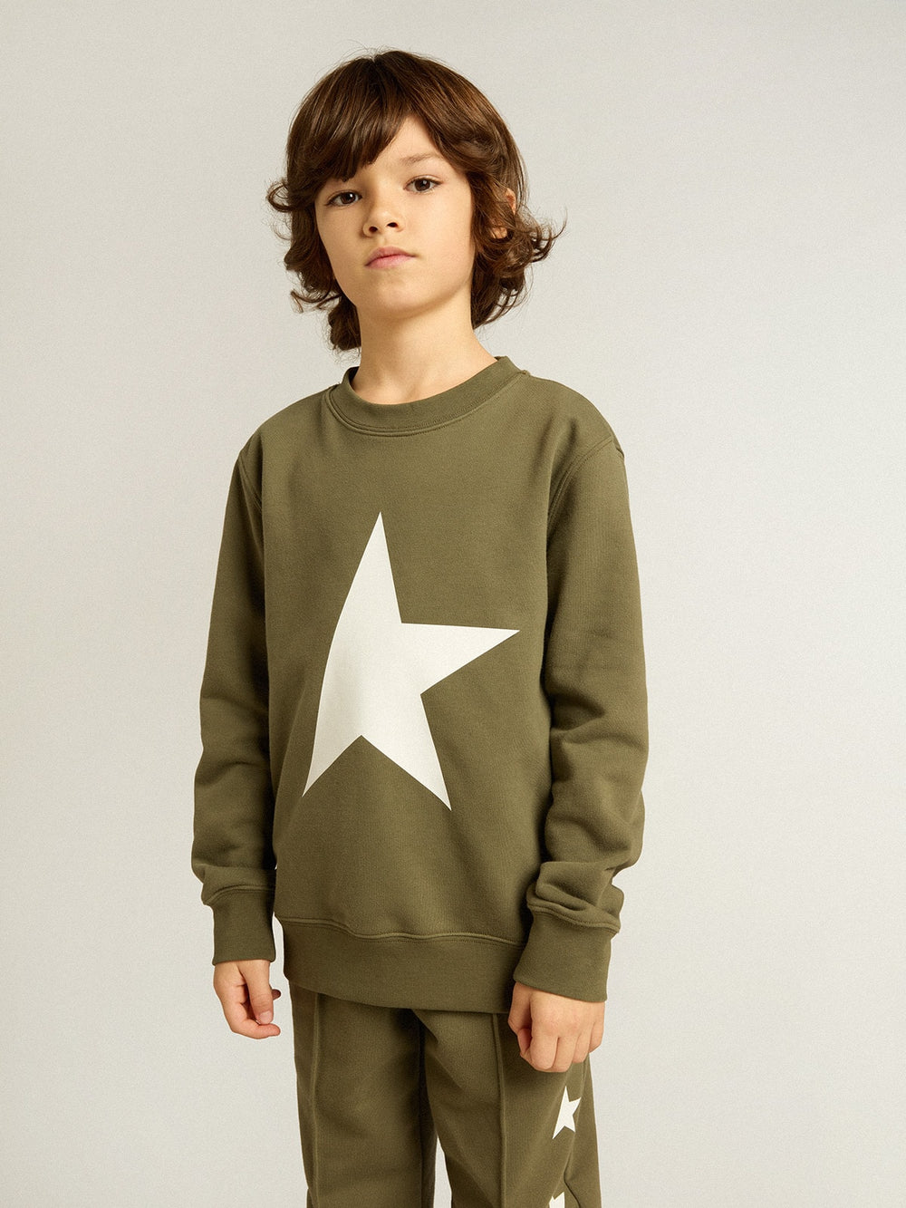 Golden Goose Boys' dark green sweatshirt with white maxi star on the front