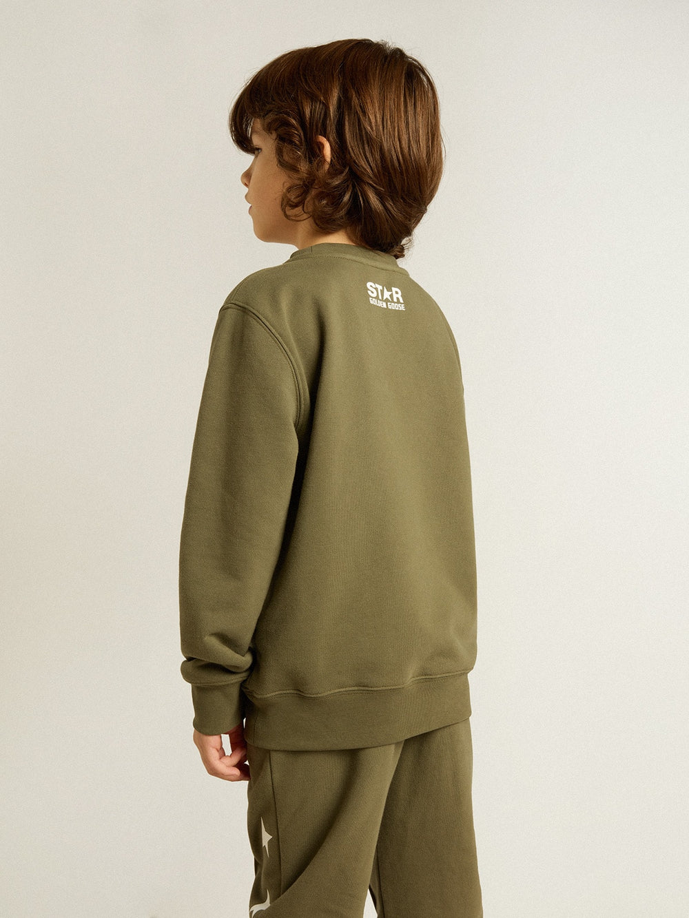 Golden Goose Boys' dark green sweatshirt with white maxi star on the front
