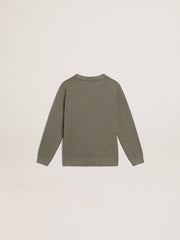 Golden Goose Distressed olive-green sweatshirt with Golden lettering on the front
