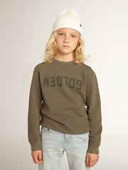 Golden Goose Distressed olive-green sweatshirt with Golden lettering on the front