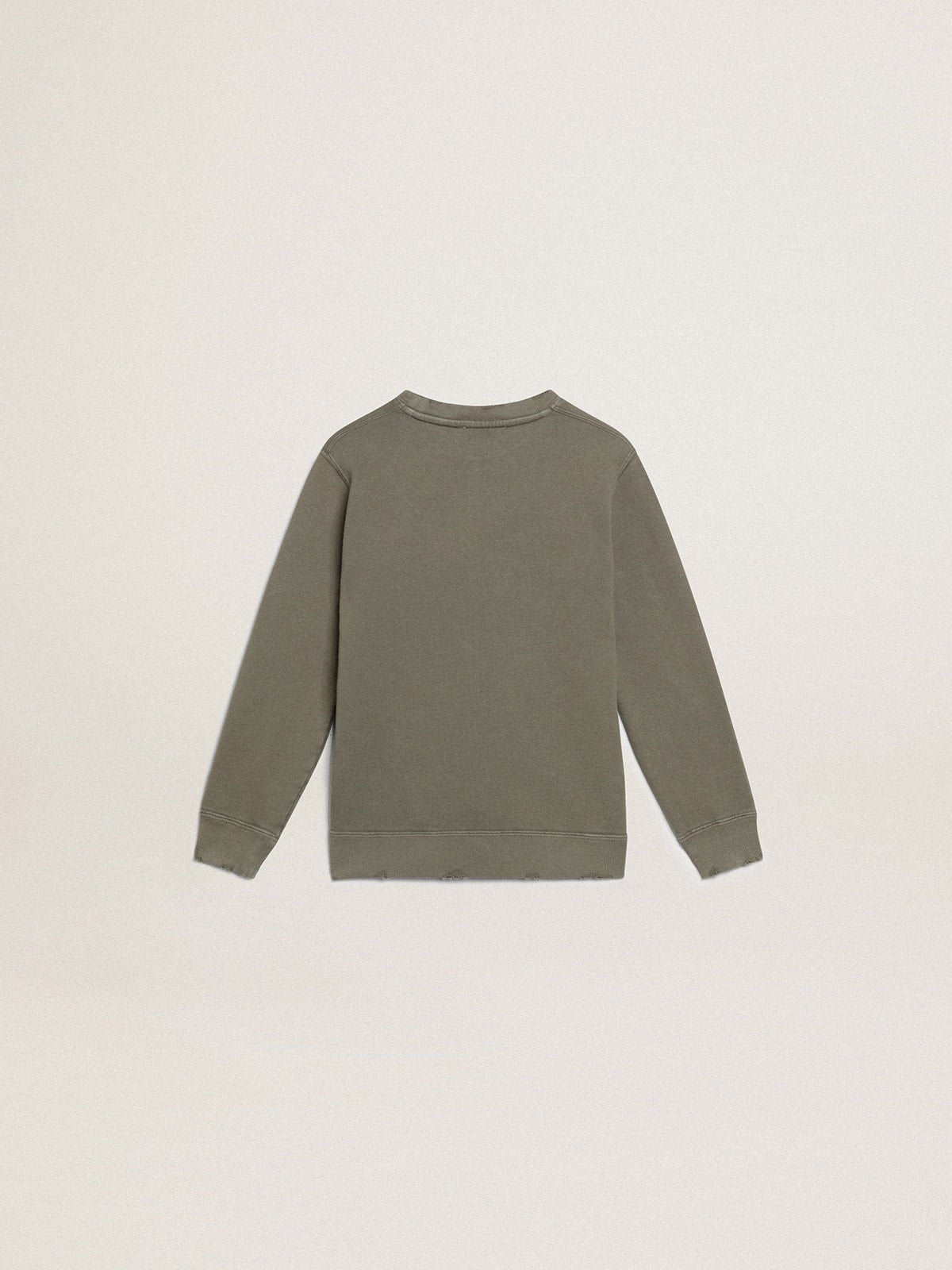 Golden Goose Distressed olive-green sweatshirt with Golden lettering on the front