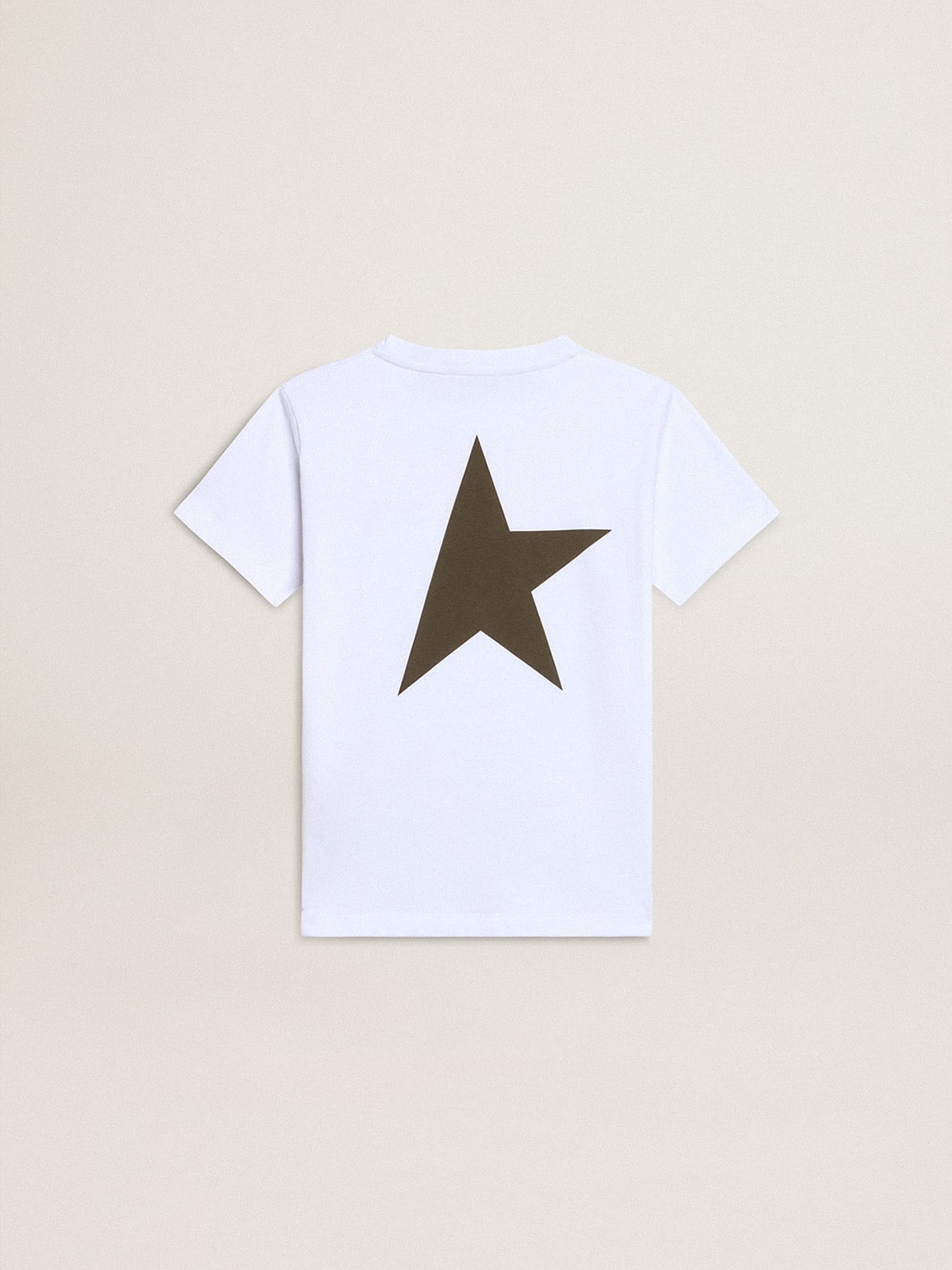 Golden Goose Boys' white T-shirt with contrasting dark green logo and star