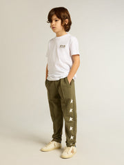 Golden Goose Boys' white T-shirt with contrasting dark green logo and star