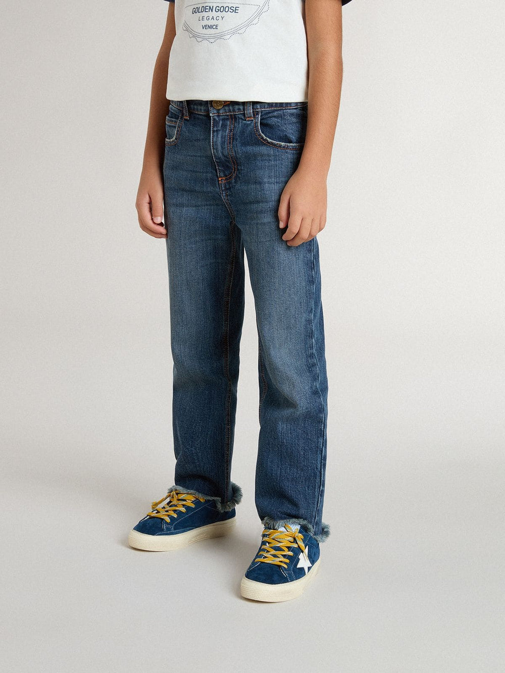 Golden Goose Boys' denim jeans with a raw edge and embroidery