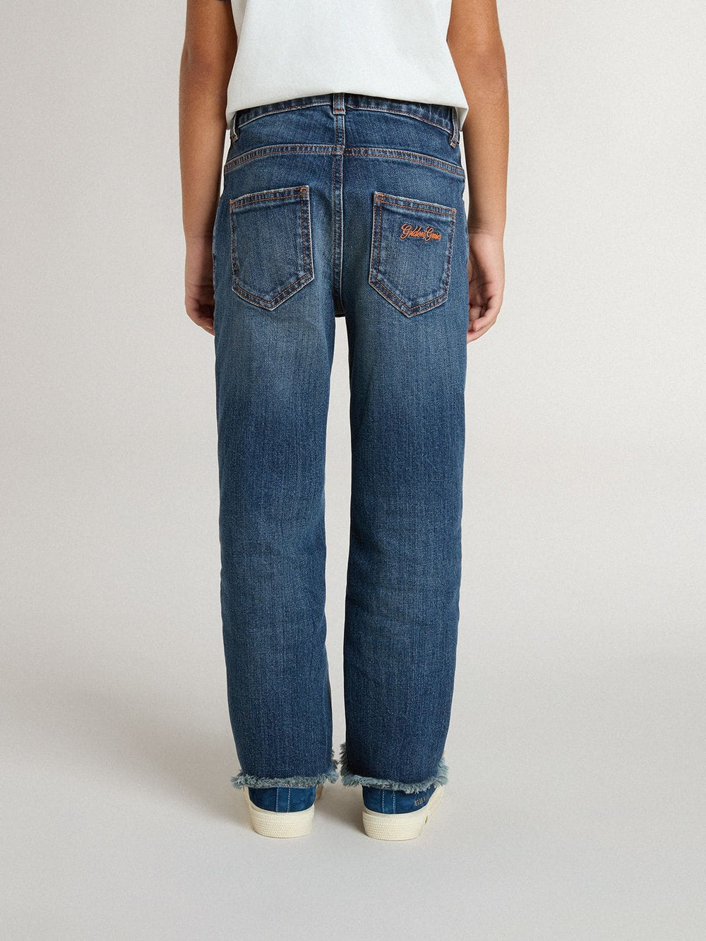 Golden Goose Boys' denim jeans with a raw edge and embroidery