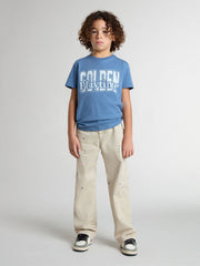 Golden Goose Kids’ beige chino pants with multicolor splashes