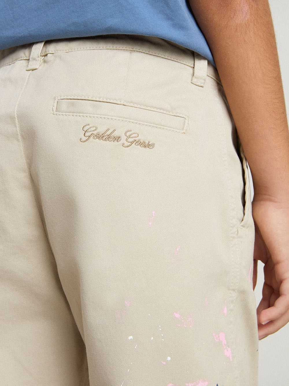 Golden Goose Kids’ beige chino pants with multicolor splashes