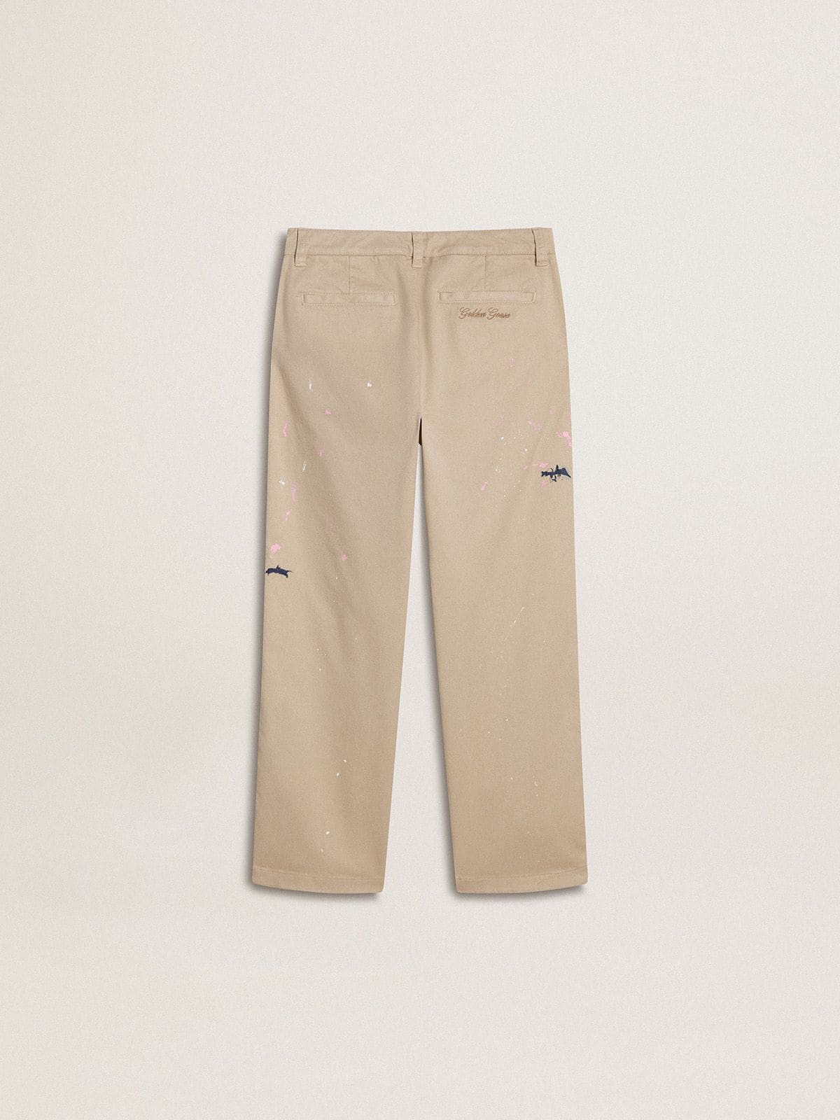 Golden Goose Kids’ beige chino pants with multicolor splashes