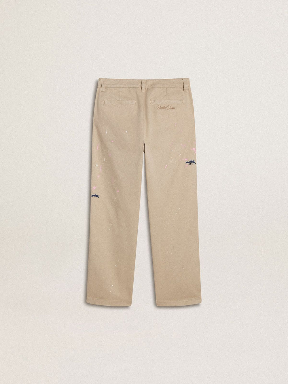 Golden Goose Kids’ beige chino pants with multicolor splashes